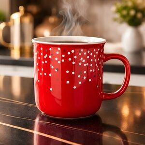 DAVIDsTEA Red with white & gold Polka Dot holiday Mug